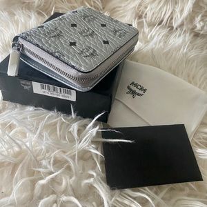 MCM Berlin Silver Visetos Small Zip Around Wallet